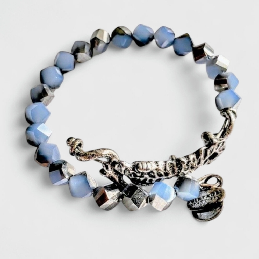 🪸4 /$20 ALex & Ami Blue and Silver Beaded Seahorse Adjustable Wrap Bracelet